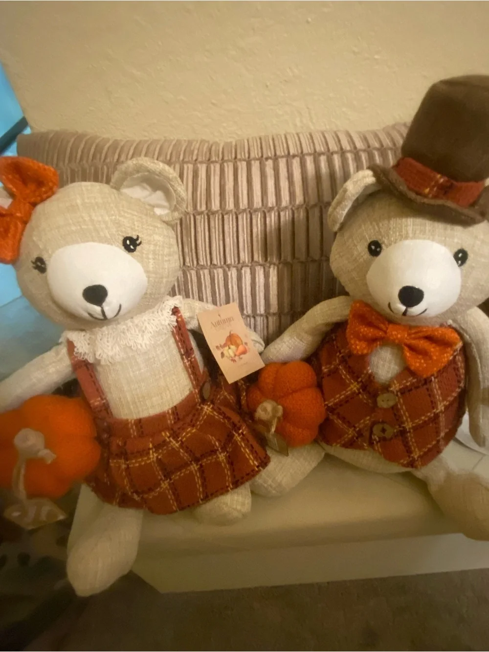Autumn Orange Plaid Decorative Holiday Bears - Set of 2